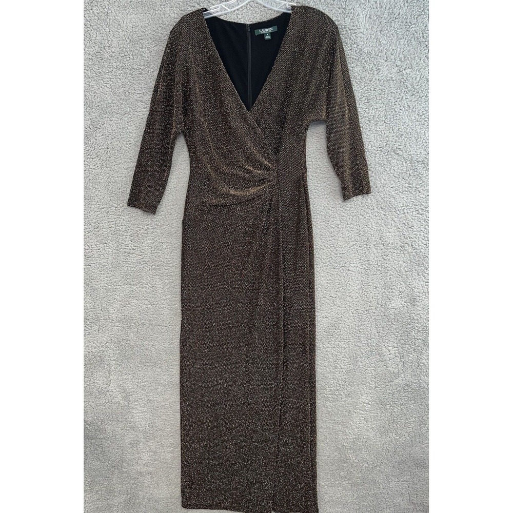 Lauren Ralph Lauren Dress Women's Sz 6‎ Gold Sequin Long Sleeve Evening Cocktail